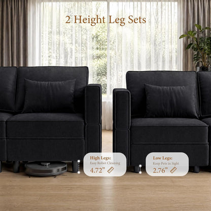 92" 9 Seats Modular Sectional Sleeper Sofa with Storage, Black6