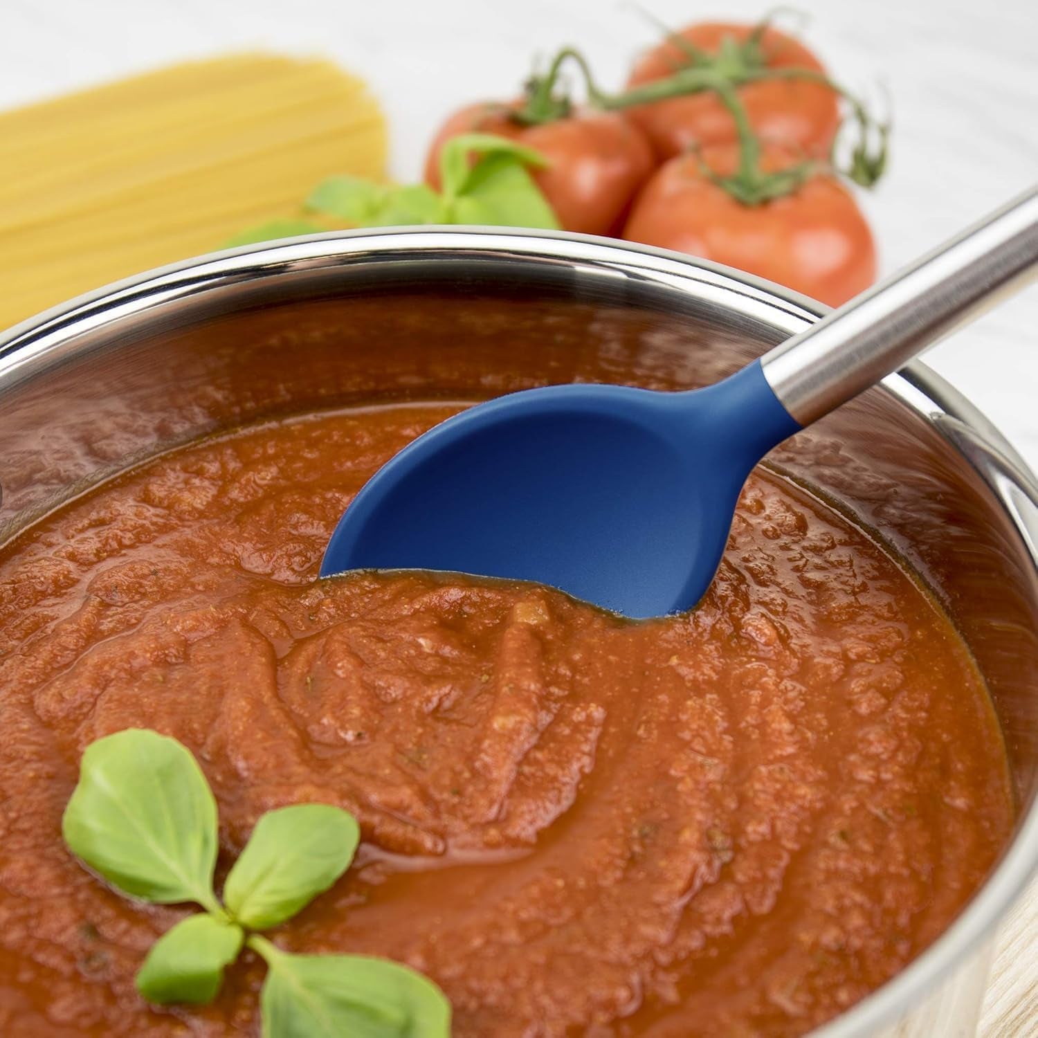 silicone-cooking-utensil-set-of-6-stainless-steel-handle-ladle-slotted-turner-tongs-flex-core-spatula-scraper-mixing-spoon-potato-masher-dishwasher-safe-bpa-free-utensils-deep-indigo