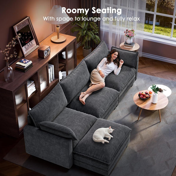 Modular Sectional Sofa 110.6" U-Shaped Modern Comfy Cloud Couch, 5-Seat Chenille Deep Seat Sofa with Throw Pillow & Movable Ottoman for Living Room, Bedroom and Apartment, Slate Gray5