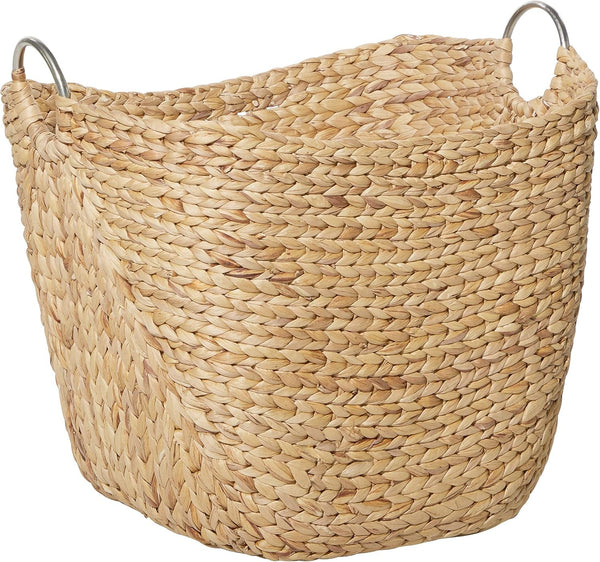 Deco 79 Seagrass Handmade Decorative and Functional Storage Basket Large Woven Basket Organizer with Ring Metal Handles, Basket for Storage 21" X 17" X 19", Brown1