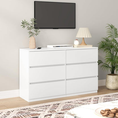 6 Drawer Dresser for Bedroom, Modern White Chest of Drawers No Handles Large Storage, Wood Dressers with Wide Drawers for Closet, Living Room, Home Office(43.3" W X13.4 Dx 26.4" H)5