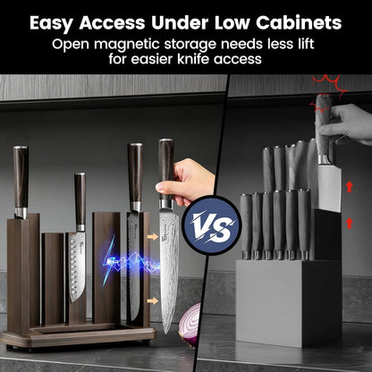 15-Piece Kitchen Knife Set with Magnetic Block, New for 2026 | Detachable Steak Knife Block for Table Service, Built-In Sharpener, Wood Handle, Damascus Pattern, Housewarming Gifts8