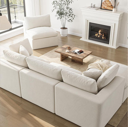 Cloud Sectional Couches for Living Room | 108 Inch L-Shaped Boneless Couch with Ottoman | Modular Sectionals Sofa Couch Ivory White5