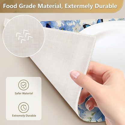 Blue Butterflies Placemats Set of 6,12X18 Inch Table Mats for Flowers Kitchen Table Washable Farmhouse Linen Table Mats Dining Decoration4