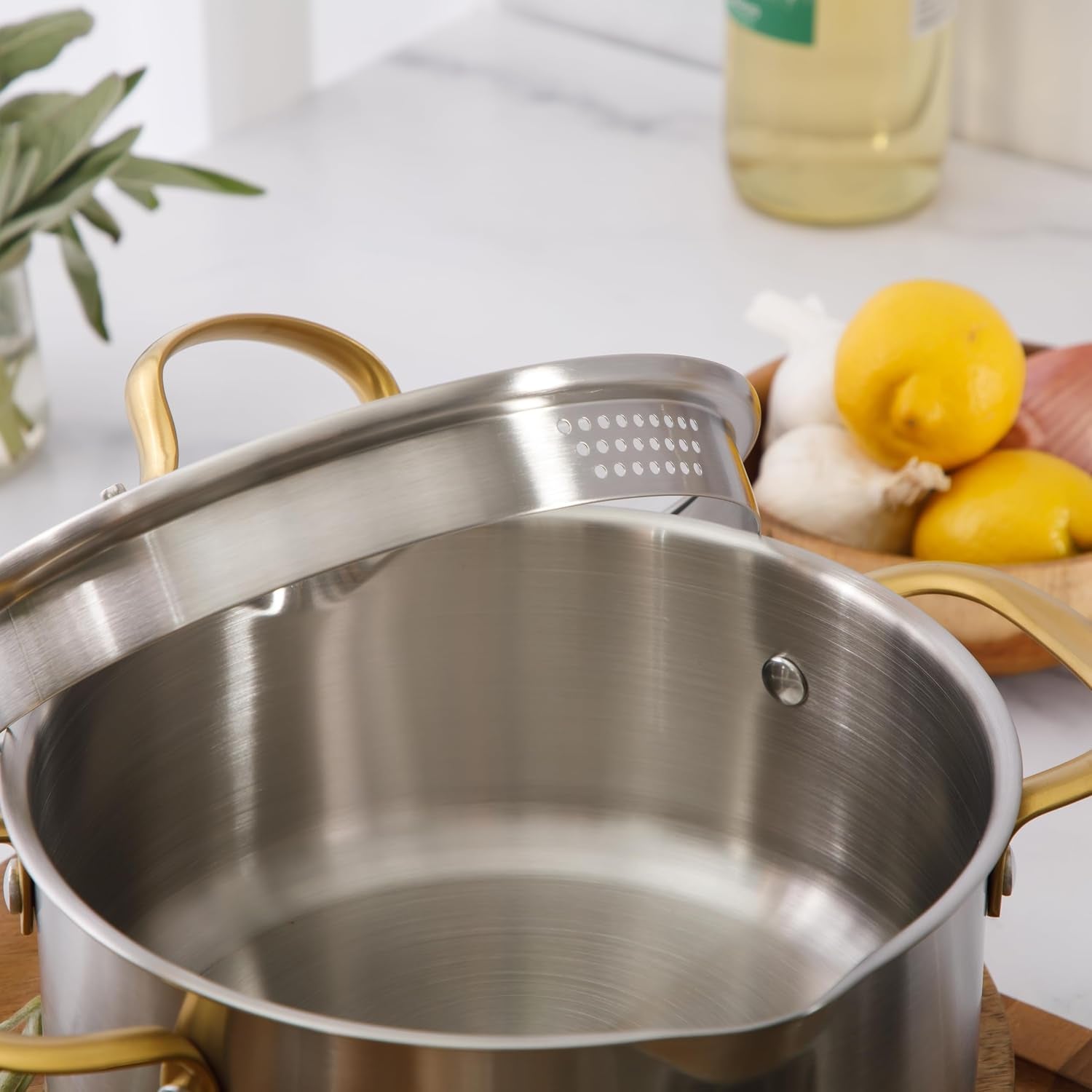 oster-platinum-sunstreak-pots-and-pans-set-10-piece-stainless-steel-cookware-set-with-glass-strainer-lids-and-gold-handles-induction-cookware-set
