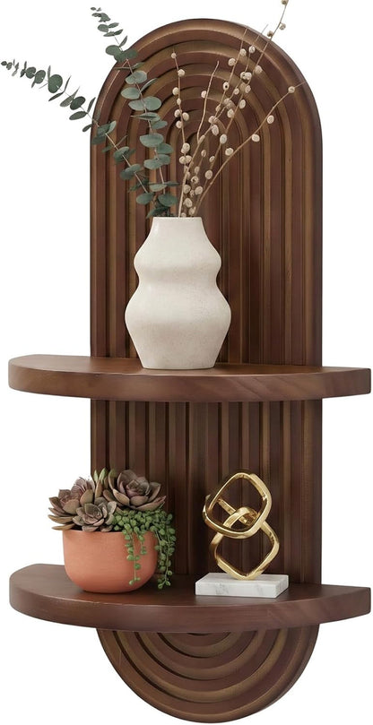 Mordern Wall Shelf with Arched Mid Century Art Boho Decor Design Floating Shelves for Home Bedroom Living Room Farmhouse Display Wall Plant Holder Decoration, 22 X 11.8 Inch, Walnut1