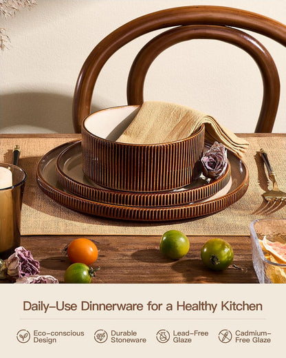 Dinnerware Set for 4, Reactive Glaze Plates and Bowls Sets5