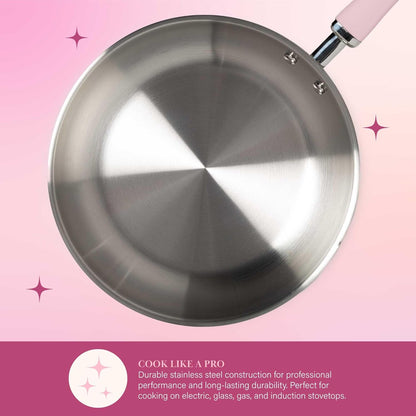 Stainless Steel Pots and Pans Set with Stay-Cool Pink Handles, Tempered Glass Lids, Bonus Heart Shaped Measuring Cups and Spoons, Dishwasher Safe Cookware, 10-Piece Set5