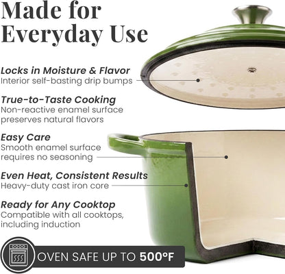 5.7 Qt Enameled Cast Iron Dutch Oven Pot with Lid, Okra | round Cocotte for Sourdough Bread Baking, Soups, Stews & Slow Cooking. Oven Safe to 500°F, Induction Compatible.7