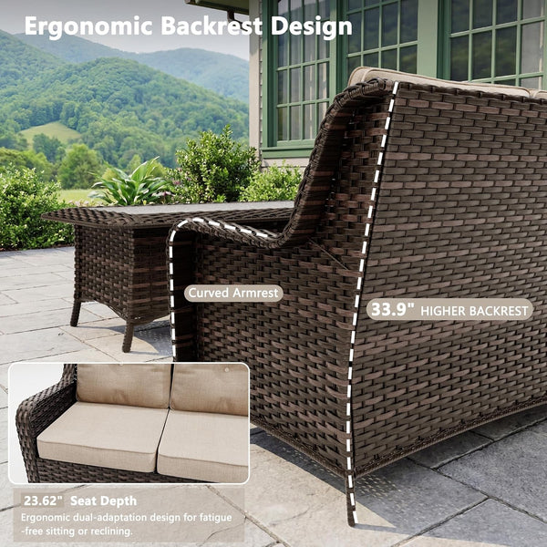 Outdoor Patio Furniture Set,6 Pieces 7 Seats Outdoor Sectional Furniture All Weather Thick PE Rattan Wicker Patio Conversation Set with Ottoman,Swivel Rocking Chairs Set,Sand2