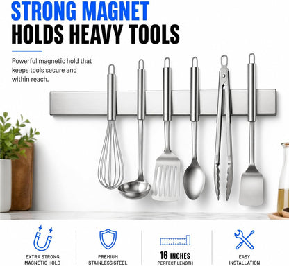16 Inch Stainless Steel Magnetic Knife Bar with Multi-Purpose Functionality as a Knife Holder, Knife Strip, Magnetic Tool Organizer, Art Supply Organizer & Home Organizer2