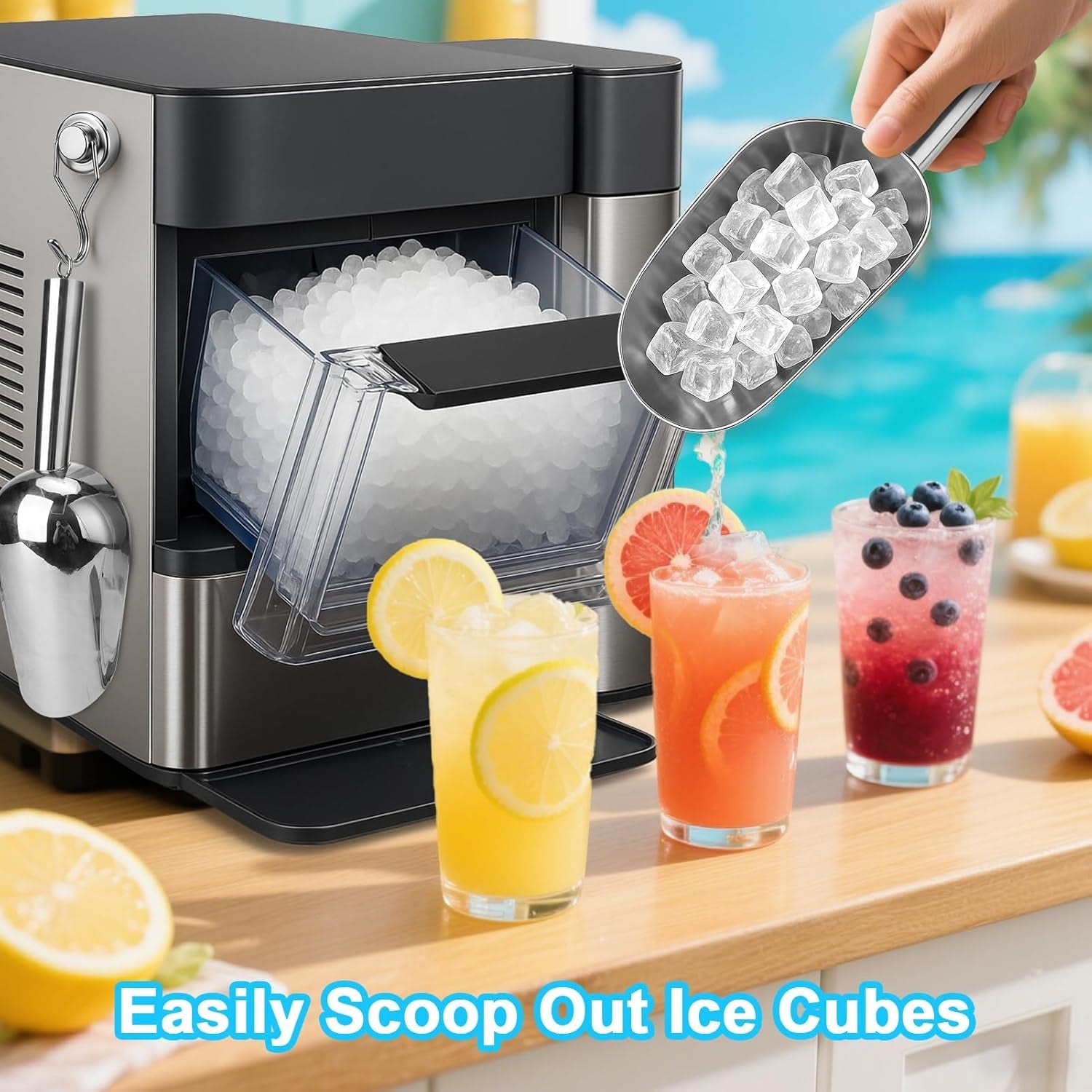 stainless-steel-ice-scoop-for-freezer-with-magnetic-hook-ice-scoop-for-ge-profile-opal-2-0-nugget-ice-maker-for-kitchen-ice-bucket-bar-party-accessories8oz-silver