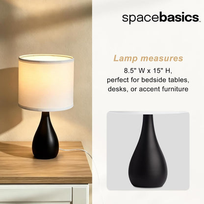 Farmhouse Style Table Lamp, Bulb Not Included, Pack of 1, Black | Decor Desk Lamp for Bedroom Nightstand Living Room, White Linen Cylinder Lampshade with Black Solid Metal Droplet Base2