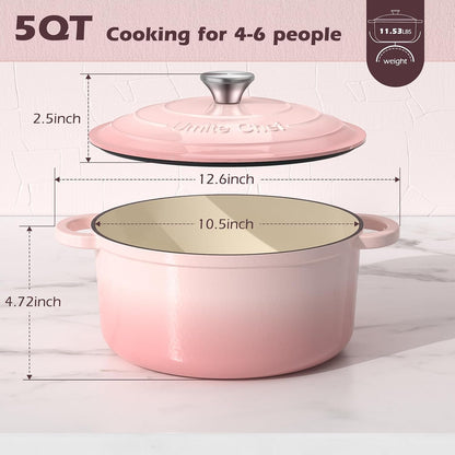 5QT Enameled Cast Iron Dutch Oven Pot with Lid, Heavy-Duty Cookware for Bread Baking, Braising, Stews, Roasting, Wedding Registry Ideas & Gifts (Pink)3