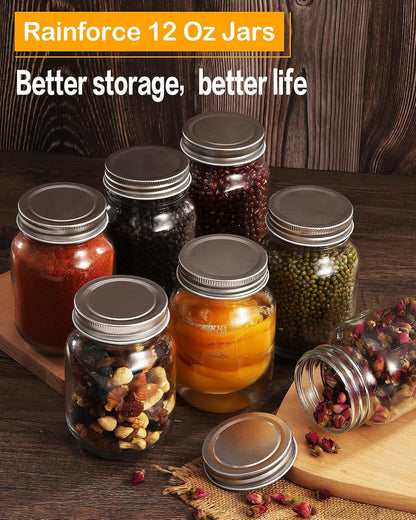 Mason Jars 12 Oz 20 Pack Glass Jars with Silver Lids Food Storage | Regular Mouth Canning Jars for Pickles,Meal Prep,Crafts with 20 Labels and 1 Pen.Food Storage Frascos De Vidrio Con Tapa Para2