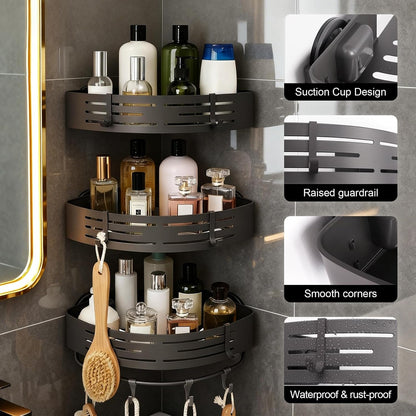 3-Tier No-Drill Storage Caddy with Hooks&Towel Bar,Organizing Solution for Bathroom,Shower&Kitchen,Holds Shampoos,Soaps,Sponges&Cleaners,Triangle3