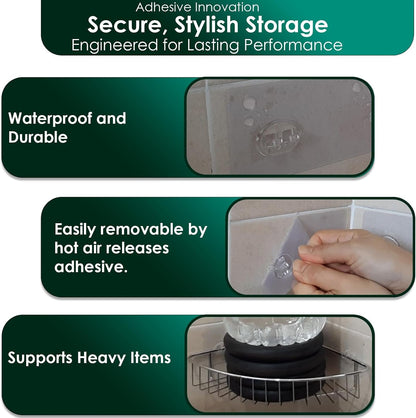 Shower Caddy Adhesive Replacement Sticker, Shower Adhesive Strip Adhesive Hook Bathroom Storage Shelf Organizer Sticker (Transparent - 2 Packs - 2 Flat Hook)3