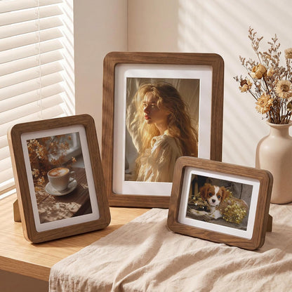 6X8 Picture Frame, Solid Walnut Wood Frame with Real Glass, 6 by 8 Rounded Corner Frame for Tabletop or Wall Display, 6X8 Picture Frame Matted to 5X7, Natural Walnut,Set of 13
