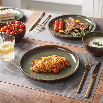 Stoneware Dinnerware Sets for 4, 12Pcs Plates and Bowls Sets Dishes | Reactive Glaze Ceramic Dish Set, Microwave & Dishwasher Safe, Highly Chip and Crack Resistant Dishware Sets, Brown Green6