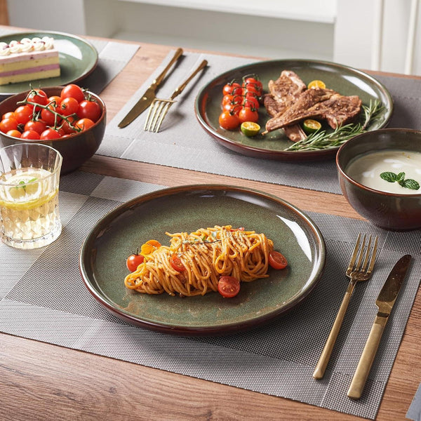 Stoneware Dinnerware Sets for 4, 12Pcs Plates and Bowls Sets Dishes | Reactive Glaze Ceramic Dish Set, Microwave & Dishwasher Safe, Highly Chip and Crack Resistant Dishware Sets, Brown Green6