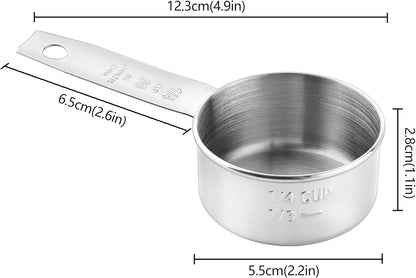 1/4 Cup Scoop, Stainless Steel Measuring Cup Set of 2, Quarter Cup Metal Measuring Scoops for Dog Cat Pet Food, Coffee, Baking2