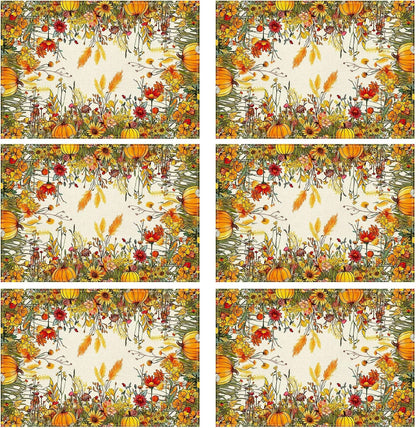 Fall Wild Flowers Placemats Set of 6 Table Decor 12X18 Inch1