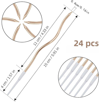 24 Pcs Champagne Spiral Long Thin Birthday Candles,Cake Candles, Birthday Parties, Wedding Decorations, Party Candles， Candles with Holders, Metallic Finish2