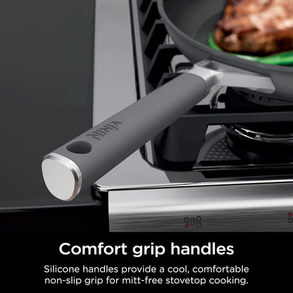 Ninja Pots and Pans Set Non Stick | Comfort Grip 10-Piece Cookware Set with Neverstick | Frying Pan, Sauce Pan with Lid, Stock Pot with Lid, Nonstick, Dishwasher Safe, Oven Safe to 400°F, CW69010 | Comfort Grip, Frying Pan, Sauce Pan with Lid, Stock Pot with Lid, Dishwasher Safe, Oven Safe to 400F, CW690102