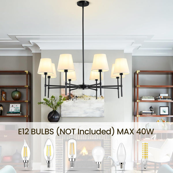 Dining Room Chandeliers Light - Modern Black Chandelier, 8-Light Metal Farmhouse Dining Room Light Fixture, Hanging Pendent Lighting for Kitchen Living Room Foyer6