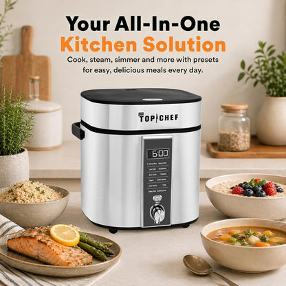Top Chef 11-In-1 Digital Multicooker with Rice Cooker, Slow Cooker, Yogurt Maker and Steamer, One-Touch Presets, LED Display, Nonstick Pot, Keep Warm, 6-Cup Capacity2