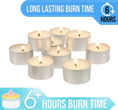 Unscented Long Burning White Tealight Candles, Bulk Pack, 6-7 Hour Burn Time, Smokeless Tealights for Parties, Weddings, Home, 100 Count3