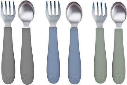 Toddler Utensils, 3 Forks & 3 Spoons, 18/8 Stainless Steel & Food Grade Silicone, Thick Easy-Grip Handles, Perfect Length for New Self Feeders, Gentle on Gums & Teeth, Dishwasher Safe1