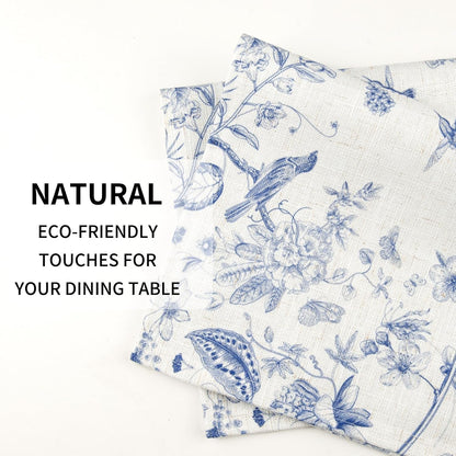 Boho Table Placemats Set of 4, 12"X18" Linen Place Mats, Blue Garden3