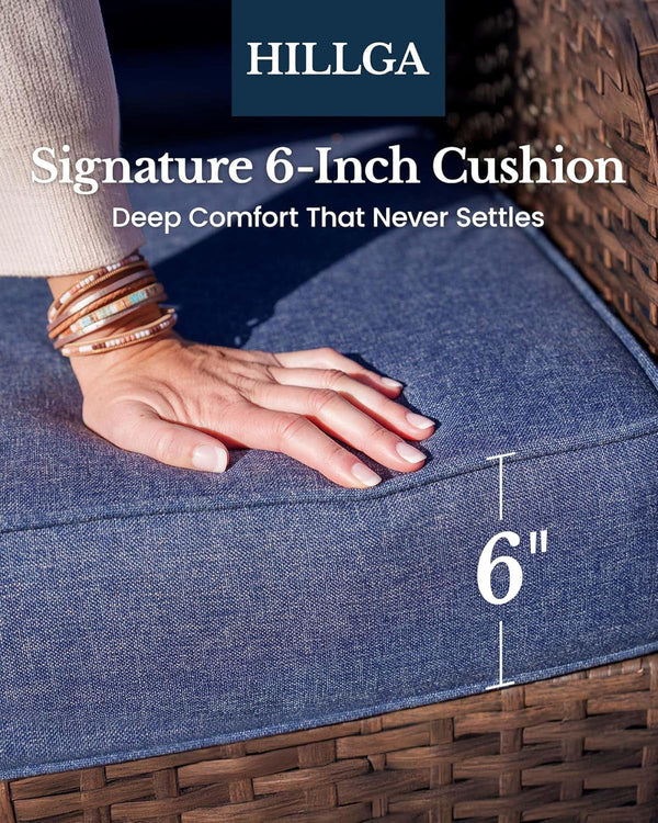 6-Piece Luxury Patio Furniture Set with 6" Thick Cushions, Weather-Resistant Wicker High Back Swivel Rocker Chairs, Senior-Friendly Outdoor Sofa Set for Large Deck, Yard and Poolside, Blue(V2)4