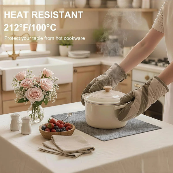 Faux Leather Heat Resistant Placemats 6 Packs, Waterproof Wipeable Dining PU Place Mats for Indoor & Outdoor, Easy to Clean, Light Grey3