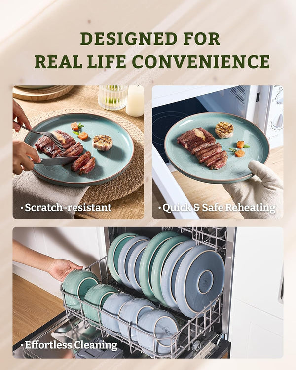 Meteor 18-Piece Stoneware Dinnerware Set, Peacock Green7