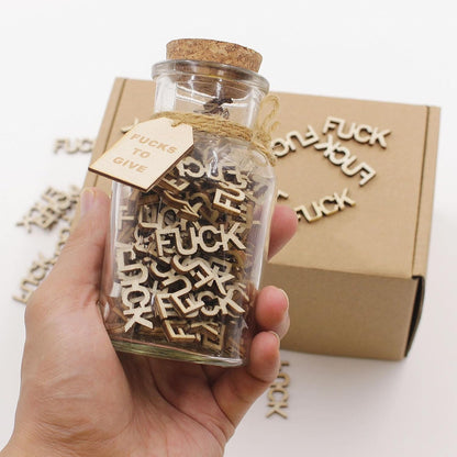 Fuck Jar（5Oz） Gift Jar,Fucks to Give,Fuck Wooden Cutout Letter Piece Bad Mood Vent Spoof Birthday Day,Holiday, Thanksgiving Christmas Gifts to Friend,Gag Funny Gift2