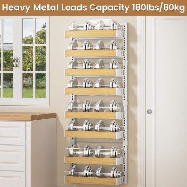 8 Tier over the Door Pantry Organizer, 2 in 1 Wall Mount or Hanging Spice Rack Seasoning Shelves with Adjustable Basket, Back of Door Organizer and Storage for Kitchen Cabinet and Room Closet8