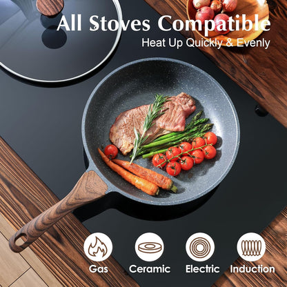 Nonstick Frying Pan Skillet with Lid, Omelet Pan with Cover, Healthy Egg Pan Chef'S Pan, Kitchen Cooking Pan, PFOA Free (8Inch + Glass Lid) | Omelette Pan with Cover, Healthy Egg Pan Skillet Kitchen Cooking Pan, PFOA/PFOS Free3