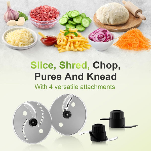 600W Electric Food Processor 10 Cup Large Bowl and 6.8Oz Grinder Combo | Vegetable Chopper for Mincing, Dicing, Shredding, Puree & Kneading Dough, Great for Cheese Grater, Hummus, Meat and Salsa6