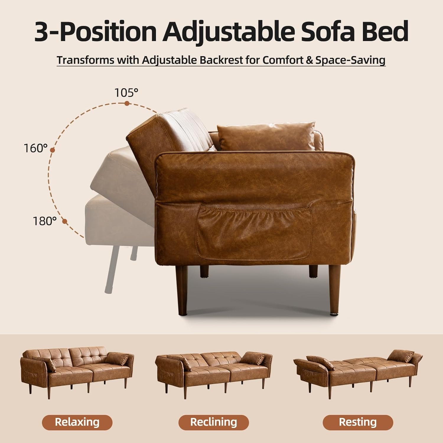 85-futon-faux-leather-couch-with-adjustable-armrests-brown