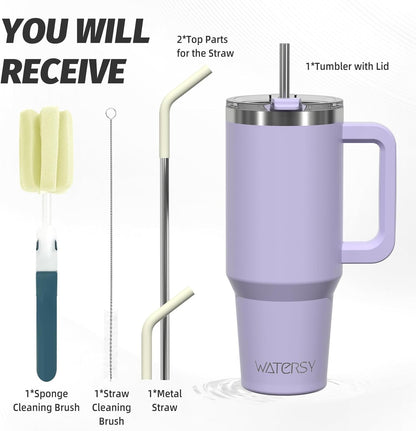 40 Oz Tumbler with Handle,Tumbler with Lid and Straw,Double Wall Insulated Cup Stainless Steel Travel Mug(Cold for 34 Hours),Water Bottle for Iced Tea,Coffee,Cold Beverages(Purple)3