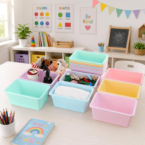 24 Pack Plastic Cubby Storage Bins Crew Toy Stackable Bin Classroom Plastic Cubby Bins Stackable Storage Containers Classroom Book Bin for Student Teacher School Office Home(Pastel)4