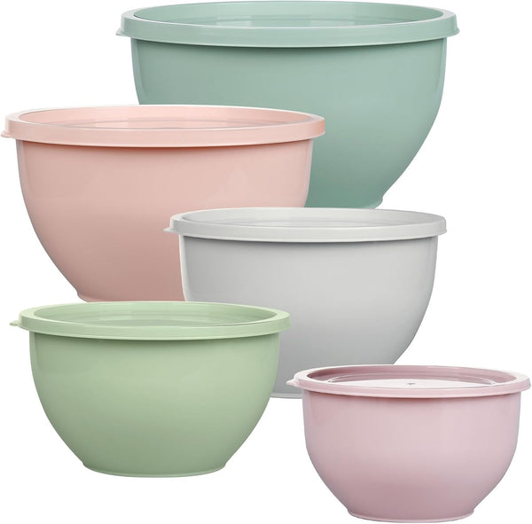 Plastic Mixing Bowls with Lids Set for Kitchen, 5 Set Nesting Bowls for Mixing, Baking, Prepping, Cooking and Serving Food, Mixing Bowls Dishwasher, Microwave Safe1