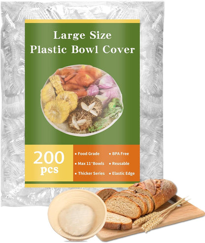 200 Bowl Covers for Bread Proofing,Elastic Large Plastic Wrap for Food | Stretch Food Covers,Keep Food Fresh,Reusable Shower Caps for Sourdough Bread,Baking Essential Supplies,Fits Bowls up to 11"1