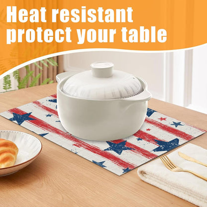 Amercian Flag Placemats Set of 6,12 X 18 Inch Table Mats Washable Heat Resistant Linen Fabric Rectangle Place Mat for Party Home Kitchen Dining3