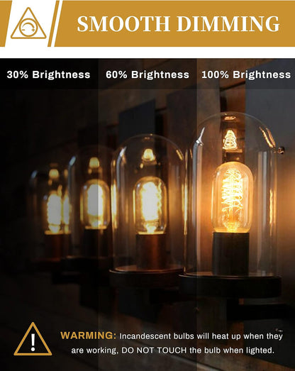 Edison Bulbs, Light Bulbs, Incandescent, Warm White, 40 Watt | Amber Glass, T45, 110-130 Volts, E26/E27 Base Incandescent Dimmable Decorative Antique Filament Light Bulbs, 4 Packs3