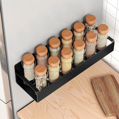4 Pack Moveable Fridge Magnetic Spice Racks,Metal Black3