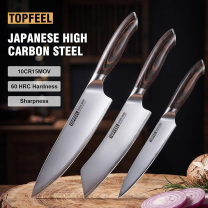3PCS Japanese Kitchen Knife Set, 10Cr15Mov High Carbon Steel3