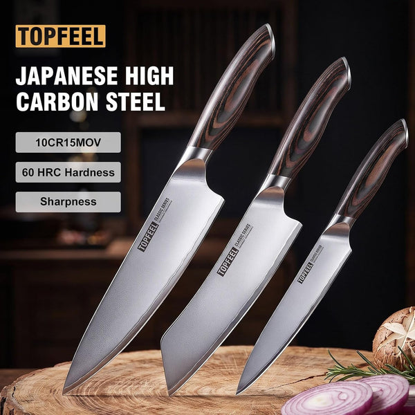 3PCS Japanese Kitchen Knife Set, 10Cr15Mov High Carbon Steel3